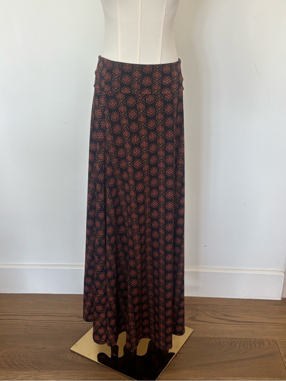 LuLaRoe Maxi Skirt in Rust and Black Geometric Floral